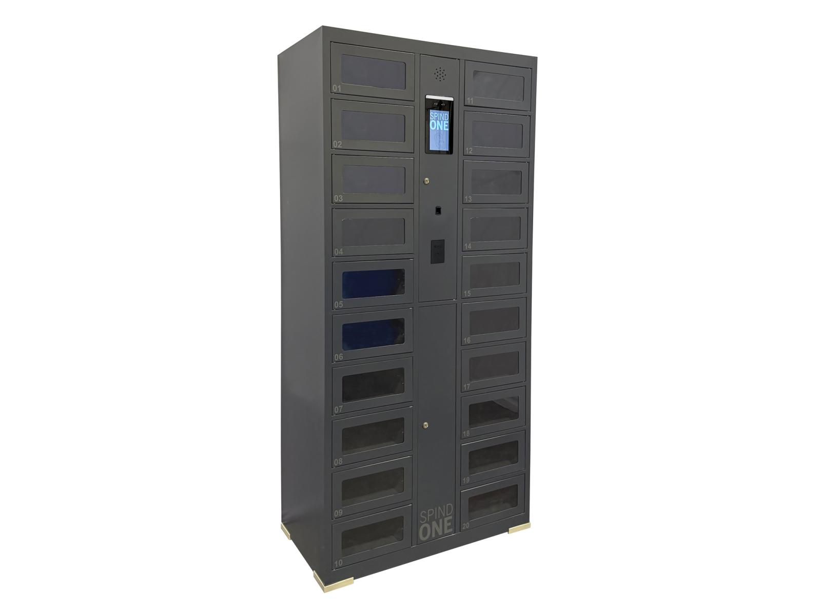 Schließfachschrank Serie Spind ONE mit Sichtfenster 2 Abteile / 20 Fächer und 4 integrierten Schließmöglichkeiten