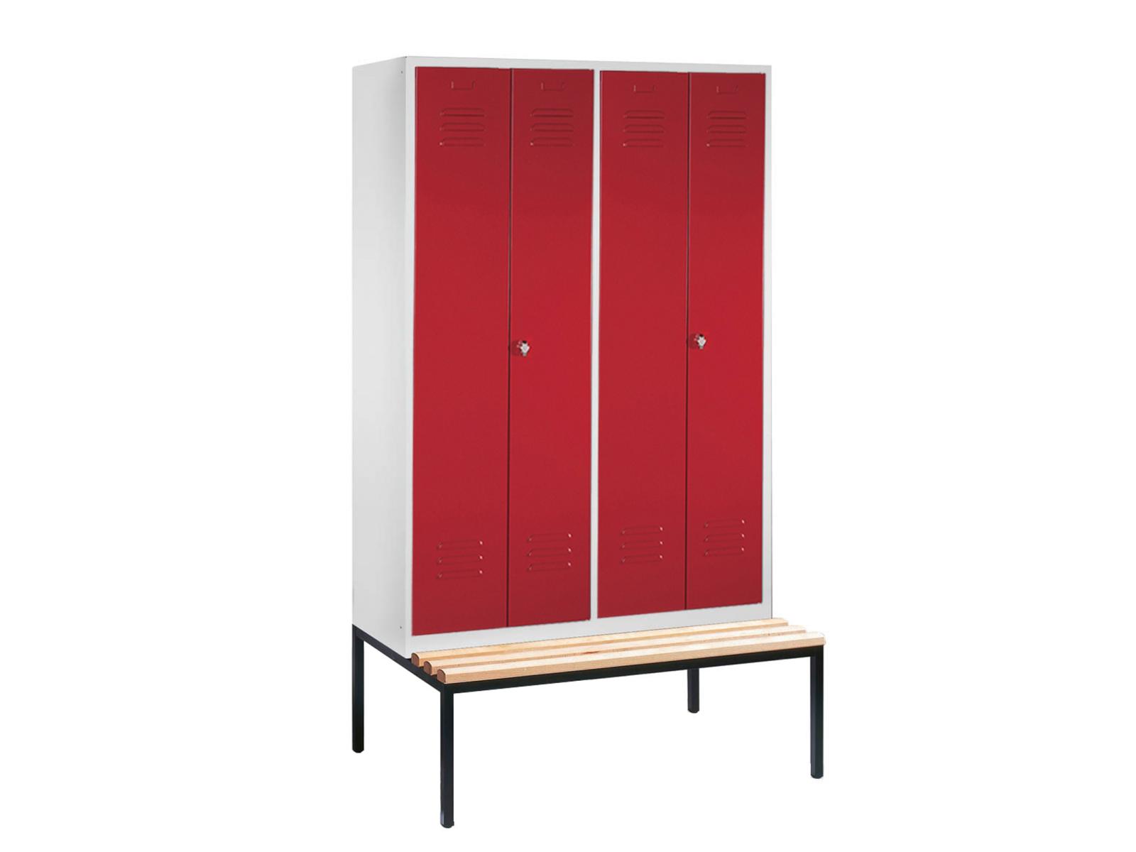 Spind nach Arbeitsstättenrichtlinien S2000 Classic mit Sitzbankuntergestell - Für 2 Person 4x300mm Abteilbreite
