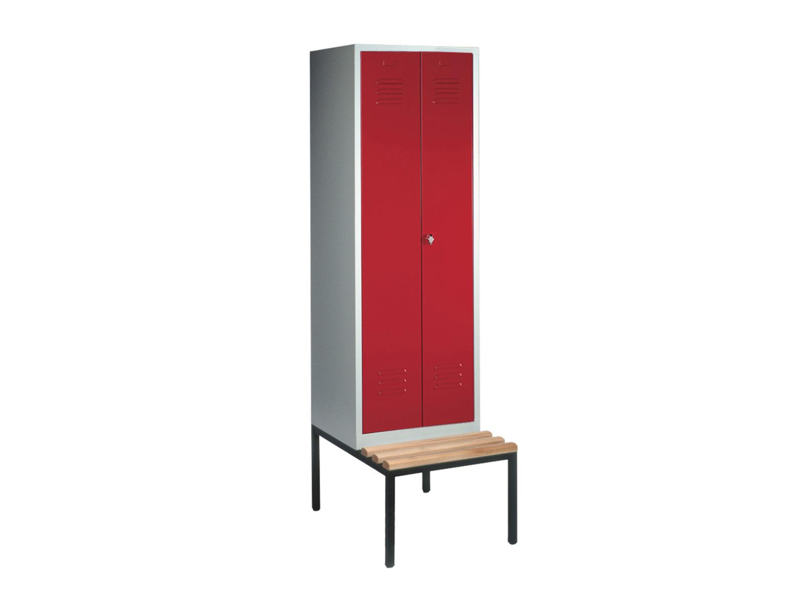 Spind nach Arbeitsstättenrichtlinien S2000 Classic mit Sitzbankuntergestell - Für 1 Person 2x300mm Abteilbreite