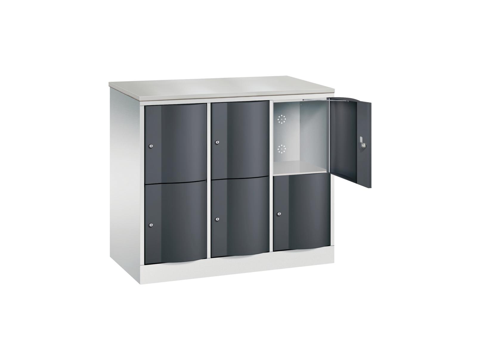 Schließfachschrank Resisto halbhoch mit robusten 1,5mm dicken Türen 2 Fächer übereinander - 3 Abteile 540mm tief