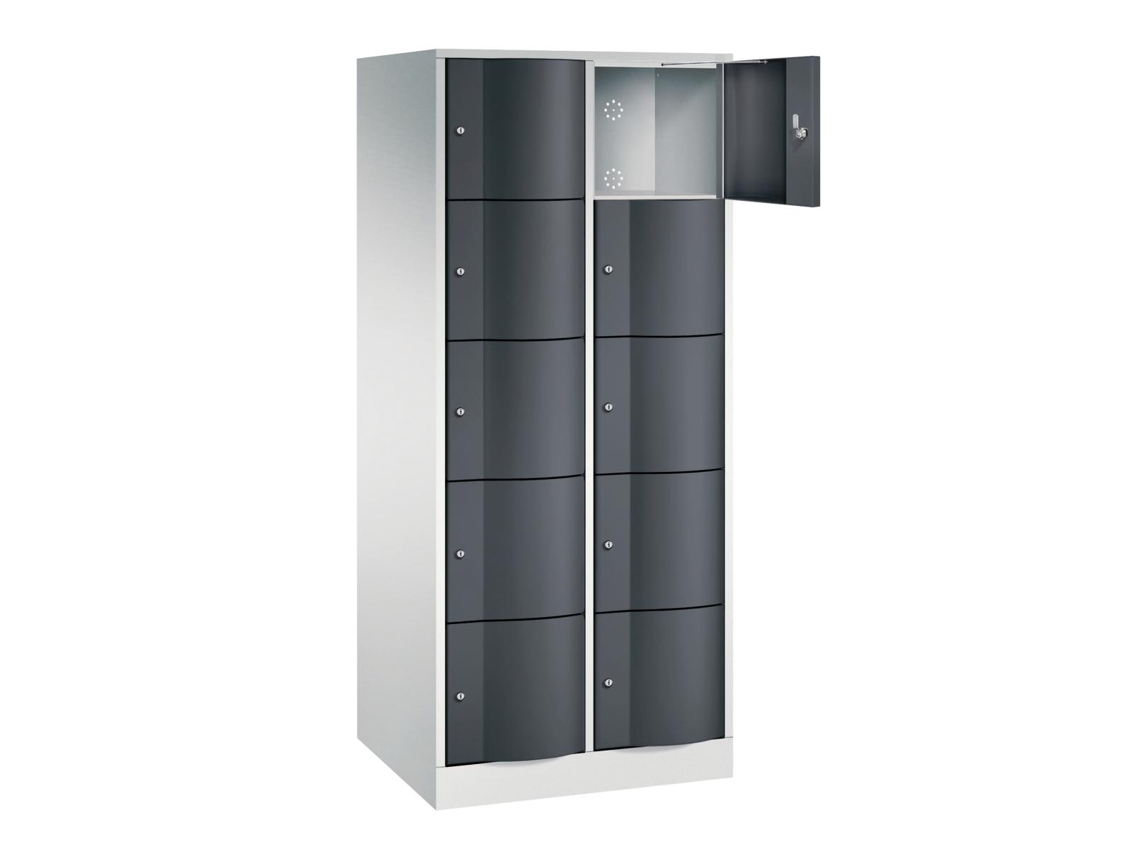 Schließfachschrank Resisto mit robusten 1,5mm dicken Türen 5 Fächer übereinander - 2 Abteile 640mm tief