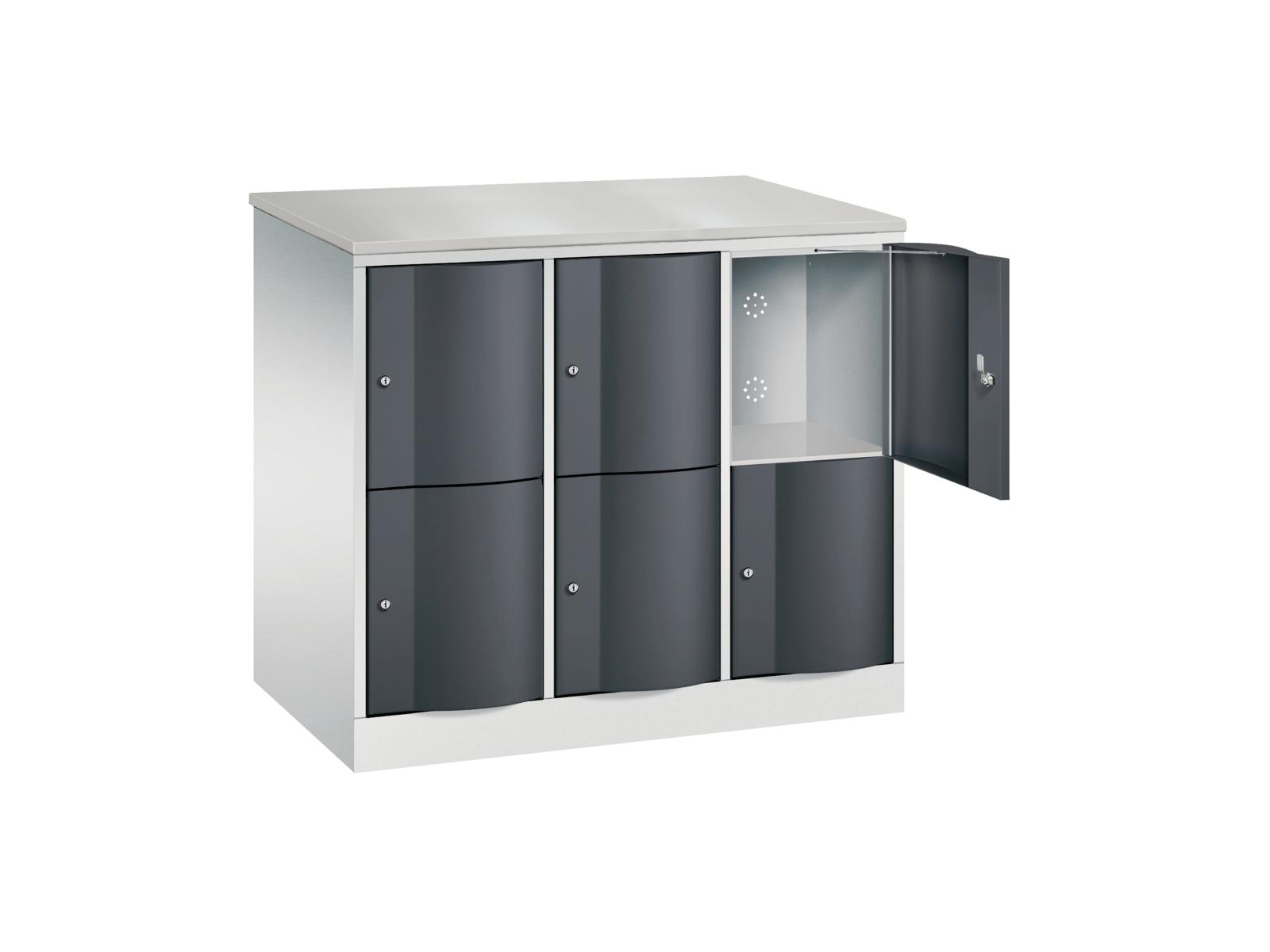 Schließfachschrank Resisto halbhoch mit robusten 1,5mm dicken Türen 2 Fächer übereinander - 3 Abteile 640mm tief