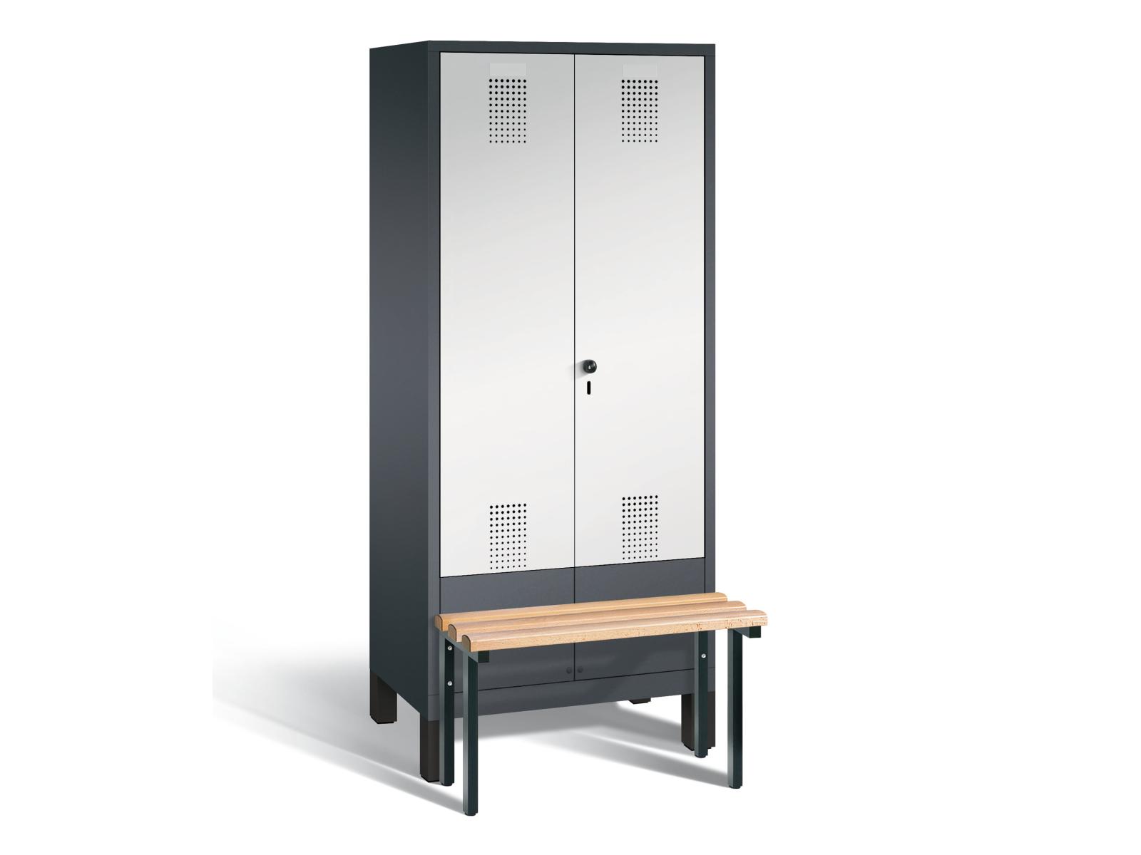 Spind nach Arbeitsstättenrichtlinien S3000 Evolo mit vorgebauter Sitzbank - für 1 Person 2x400mm Abteilbreite
